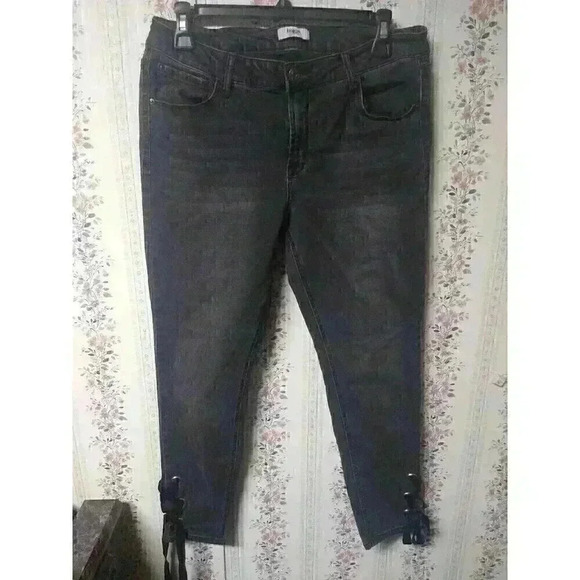 Kensie Skinny Jeans Dark Charcoal Wash Grey Tie String Women’s Pants Sz 12/31 - Picture 1 of 5